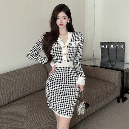 【Dress】千鳥格子ニットワンピース　Z7885