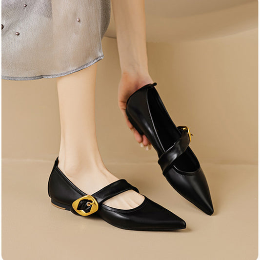 【Shoes】春秋レトロフラットシューズ　W13900