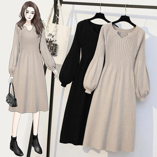 【Dress】ランタンスリーブニットワンピース　Ｗ9490