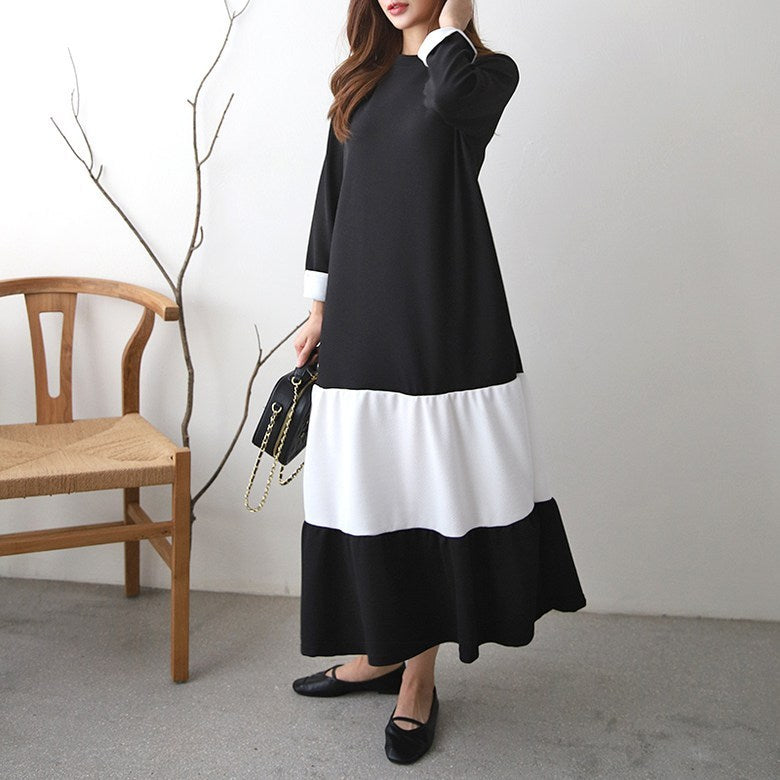 【Dress】ロング丈配色ワンピース　Z7836