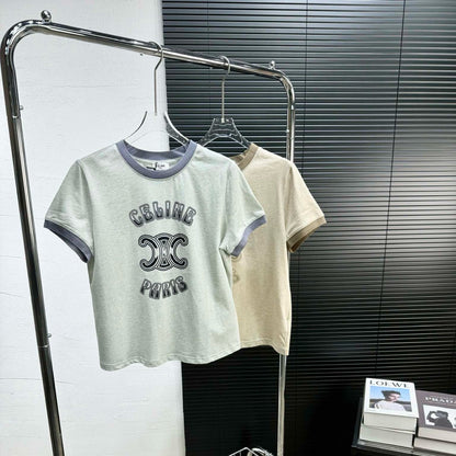【Tops】ラウンドネック配色Tシャツ T01548
