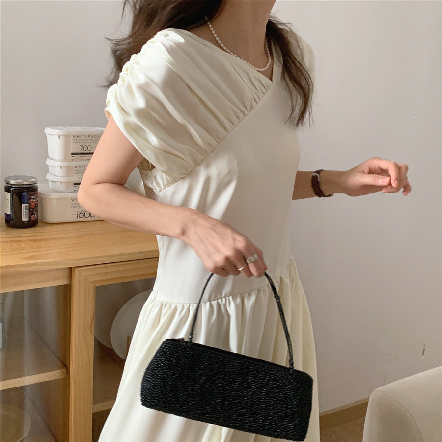 【Dress】アシンメトリープリーツVネックドレス T01617