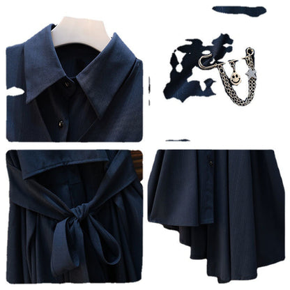 【Dress】美感いっぱい!レディースウエスト絞りbackリボン飾りスーツワンピース  W-0696