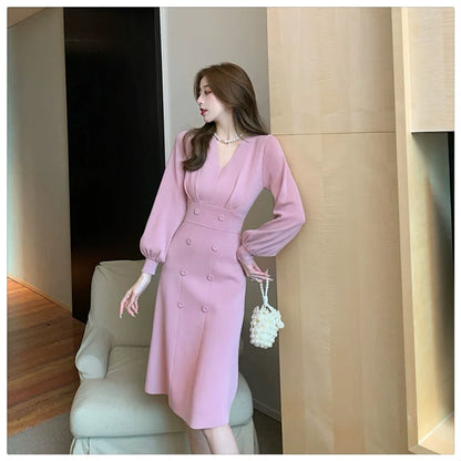 【Dress】合わせやすい～Aライン長袖Ｖネックワンピース　W7835