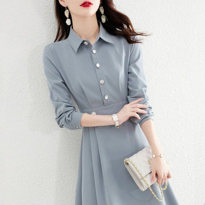 【Dress】新入荷ウエスト絞りシャツワンピース    W8627