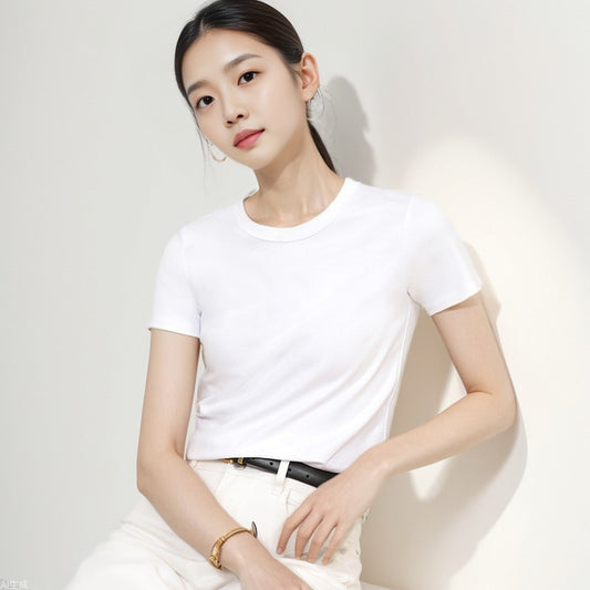 【Tops】無地ラウンドネックTシャツ T01656