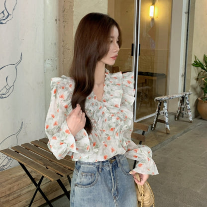 【Tops】パフスリーブVネックシャツ T01849