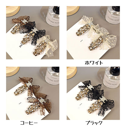 【雑貨】キラキラレースリボンのヘアクリップ T01838