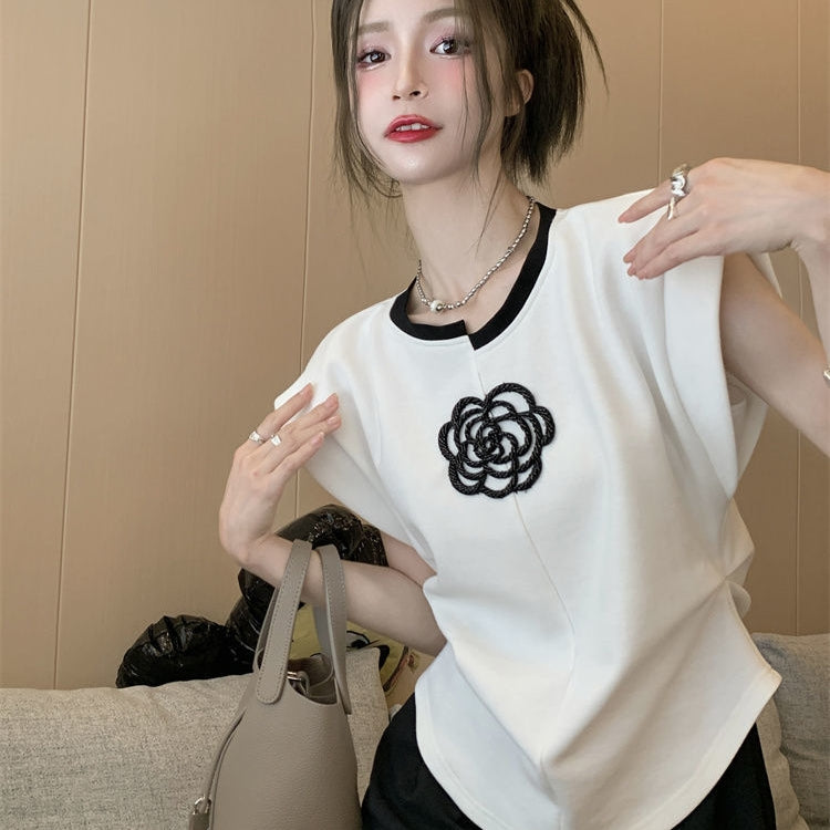【Tops】不規則ネックラインTシャツ T01461