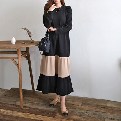 【Dress】ロング丈配色ワンピース　Z7836