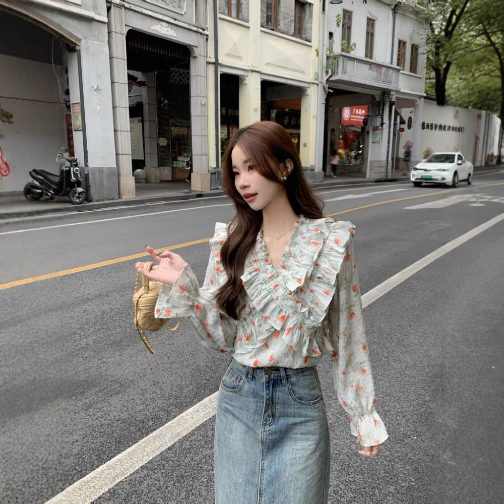【Tops】パフスリーブVネックシャツ T01849