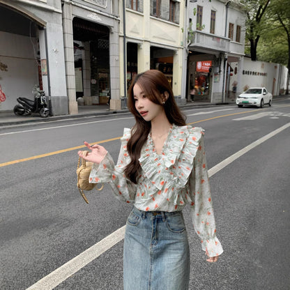 【Tops】パフスリーブVネックシャツ T01849