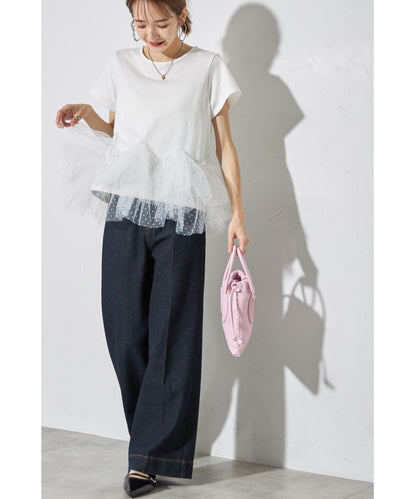 【Tops】スプライスメッシュTシャツ T01671
