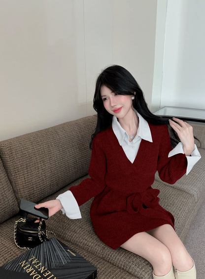 【Dress】フェイクレイヤードニットワンピース　Ｗ14432