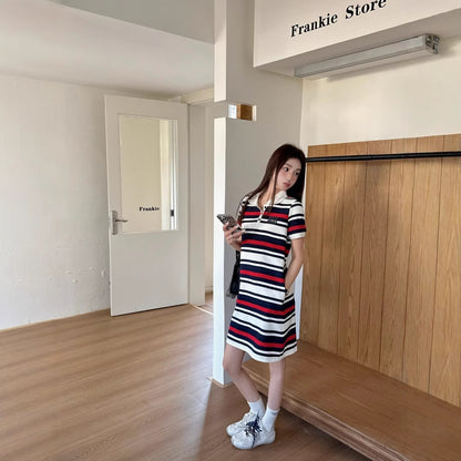【Dress】POLOネックストライプワンピース  T01582