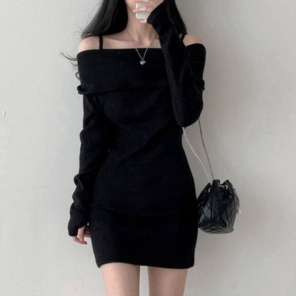 【Dress】オフショルダーニットワンピース     W8152