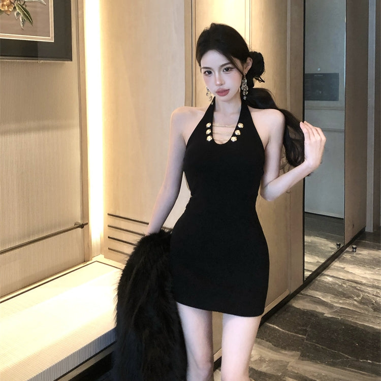 【Dress】チェーンデザインホルターネックドレス T01419