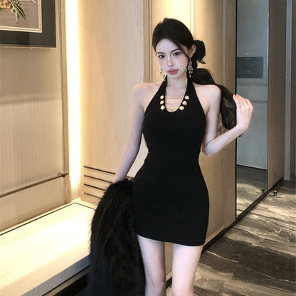 【Dress】チェーンデザインホルターネックドレス T01419