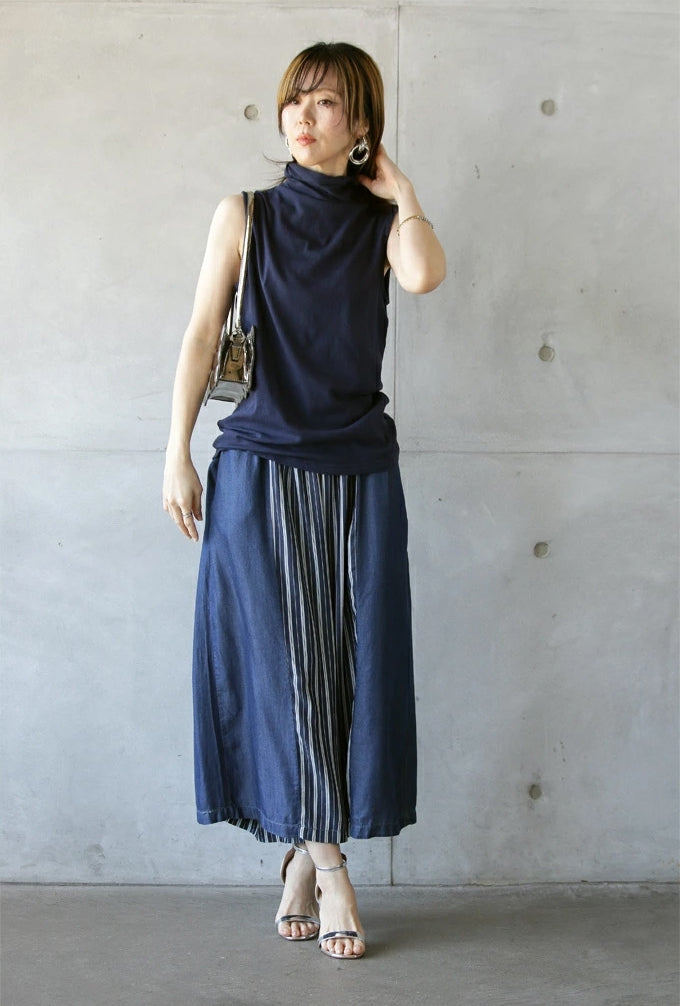 【Bottoms】ストラップ切り替えデニムパンツ T01683