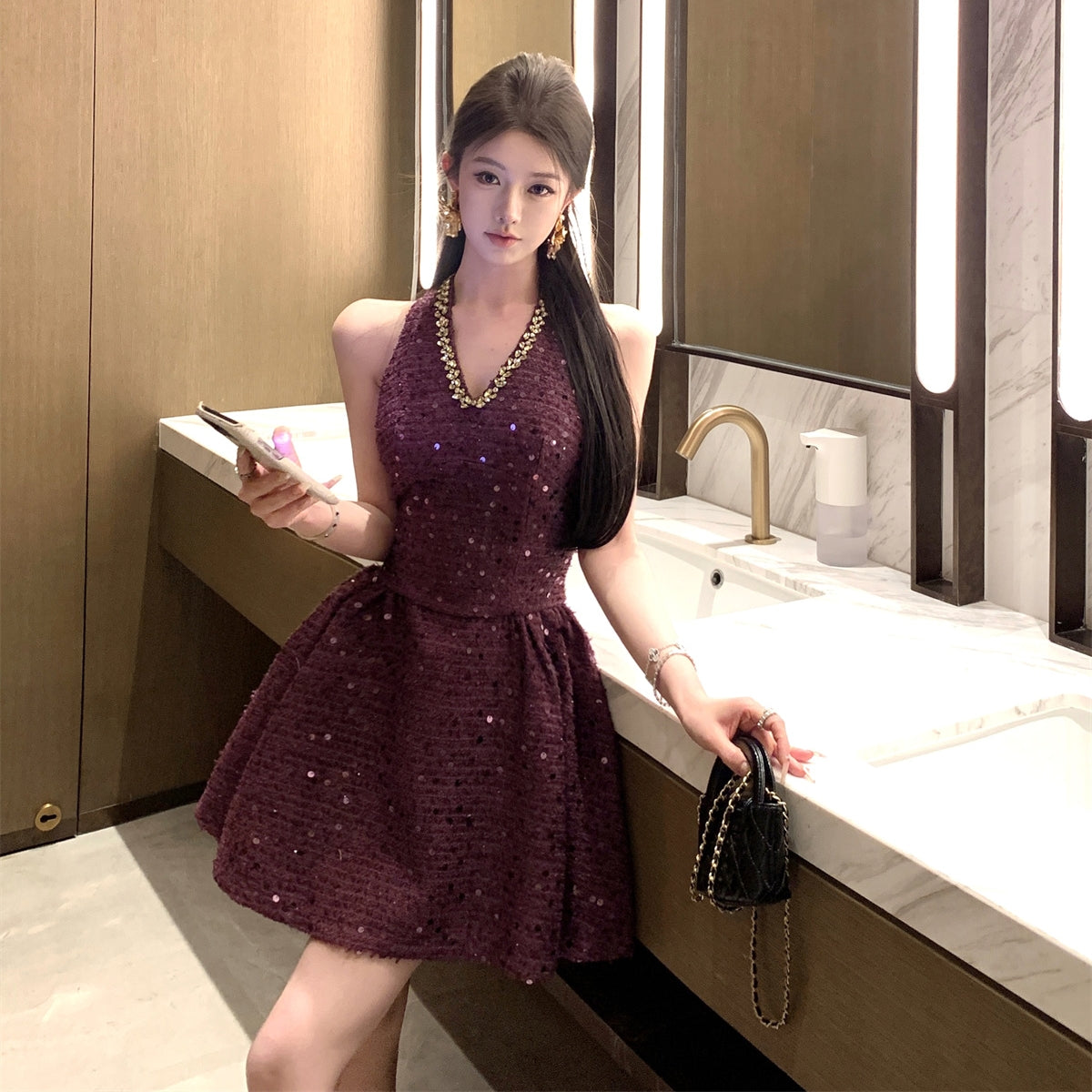 【Dress】スパンコールデザインワンピース T01410