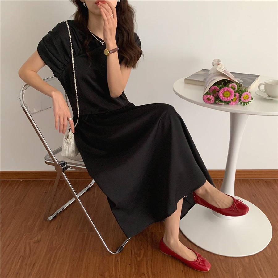 【Dress】アシンメトリープリーツVネックドレス T01617