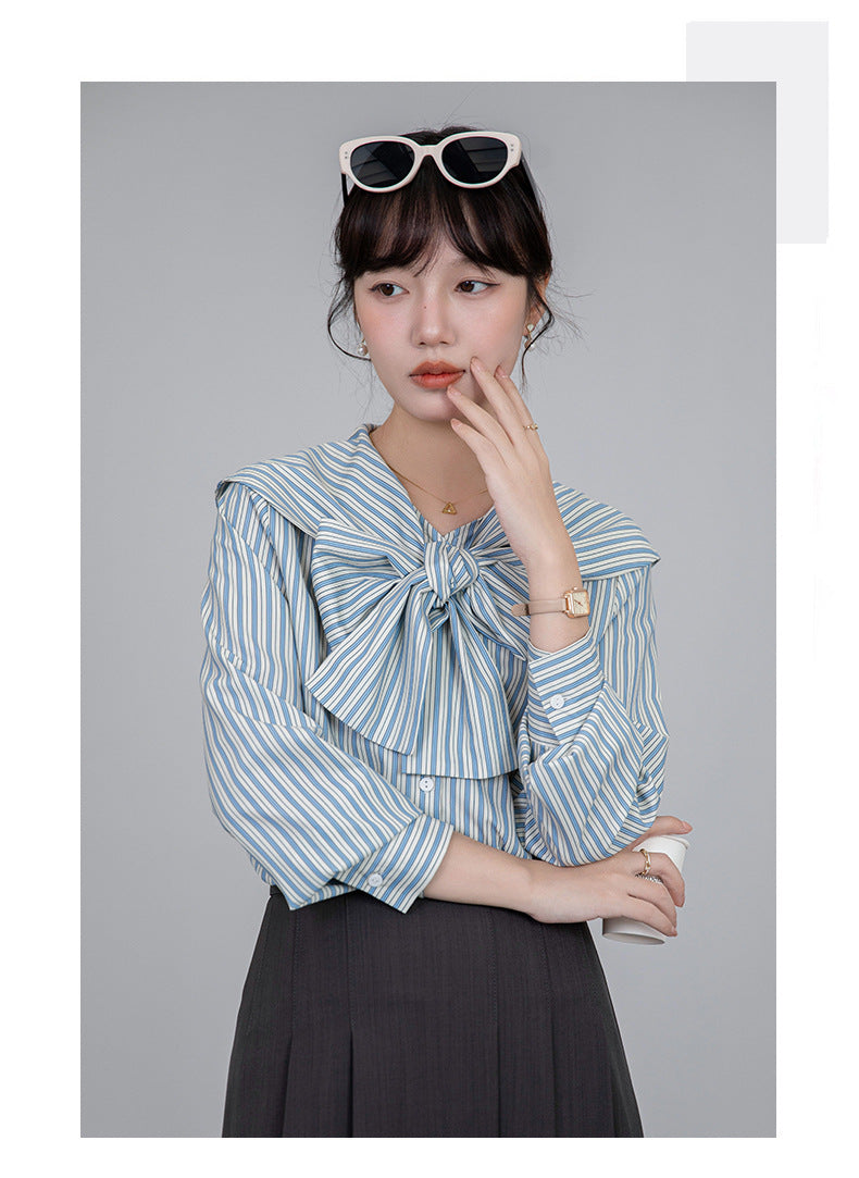 【Tops】リボンストライプシャツ T01609