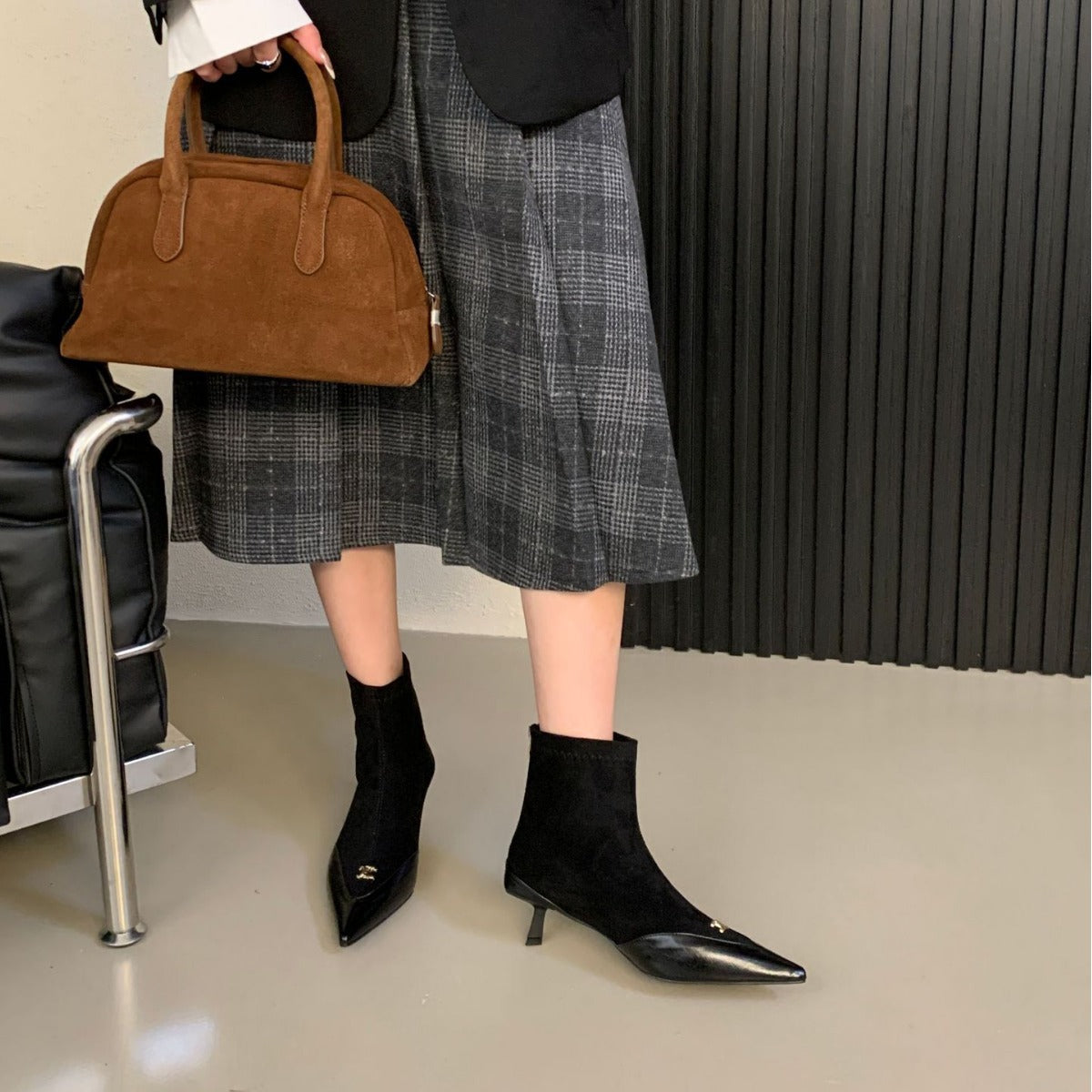 【Shoes】切替デザインハイヒールブーツ　Z7822