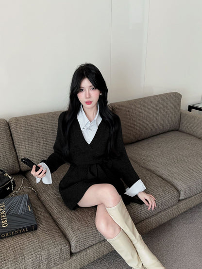 【Dress】フェイクレイヤードニットワンピース　Ｗ14432