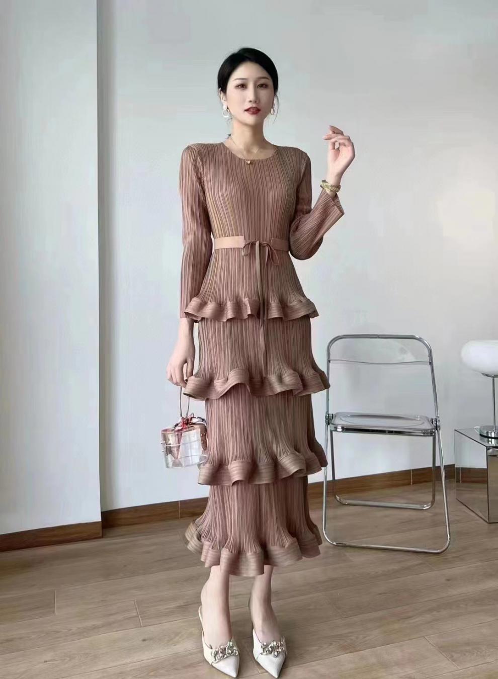 【Dress】気質フリル長袖ワンピース　Ｗ14107