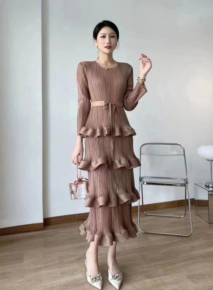 【Dress】気質フリル長袖ワンピース　Ｗ14107