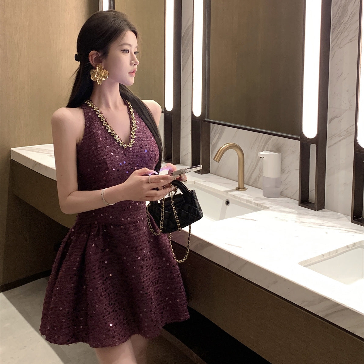 【Dress】スパンコールデザインワンピース T01410