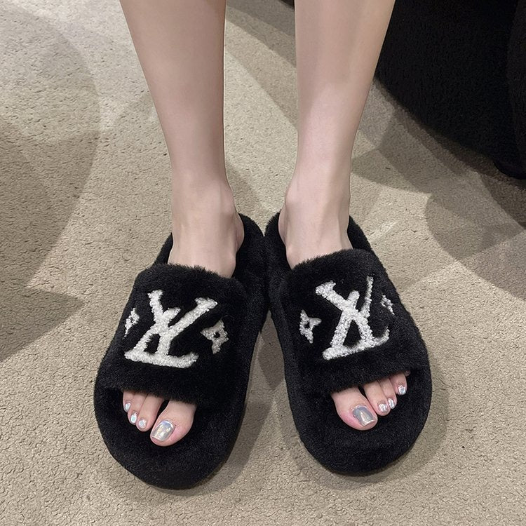 【Shoes】厚底ファースリッパ    W14429