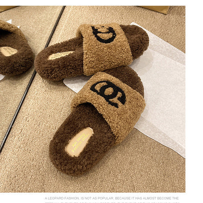 【Shoes】配色ファースリッパ　W13366