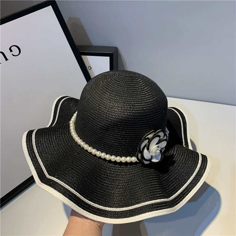 【雑貨】春夏レトロ椿の波状エッジのサンハット T01515