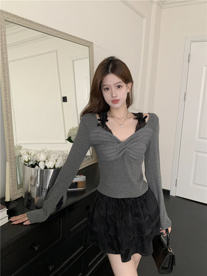 【Tops】フェイクレイヤード可愛いTシャツ　Z8066