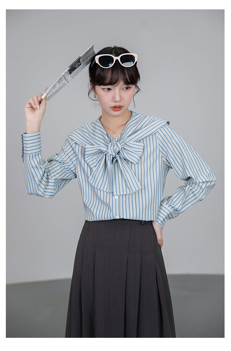 【Tops】リボンストライプシャツ T01609