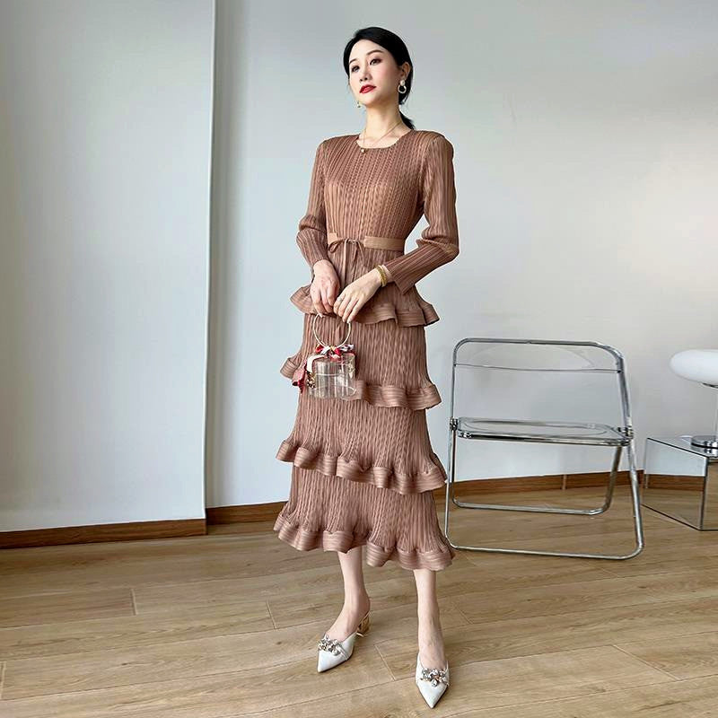【Dress】気質フリル長袖ワンピース　Ｗ14107