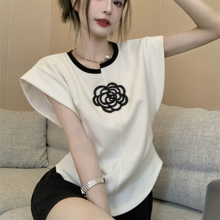 【Tops】不規則ネックラインTシャツ T01461