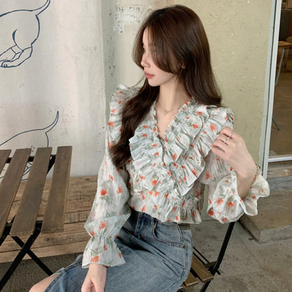 【Tops】パフスリーブVネックシャツ T01849