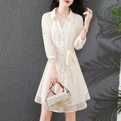 【Dress】着回し力抜群～長袖プリントシャツワンピース　 W7706