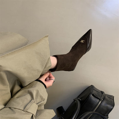 【Shoes】切替デザインハイヒールブーツ　Z7822