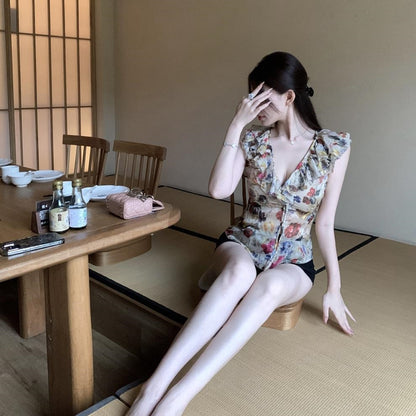 【Tops】フリル付きシフォン ウエストシェイプトップ T01759