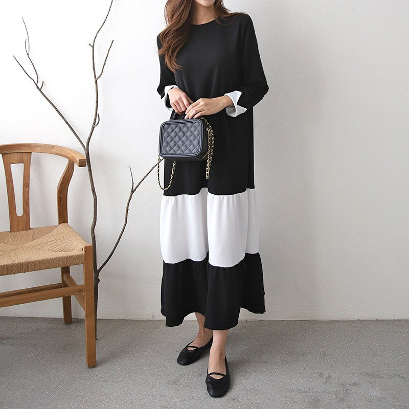 【Dress】ロング丈配色ワンピース　Z7836