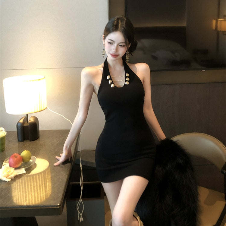 【Dress】チェーンデザインホルターネックドレス T01419