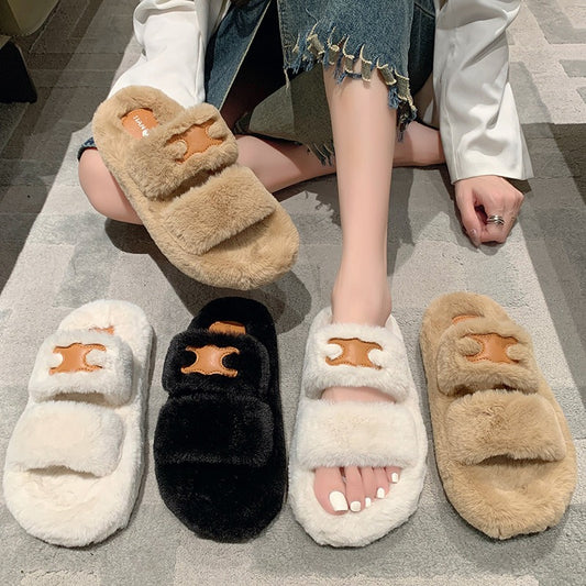 【Shoes】3色展開ファースリッパ　 W13365