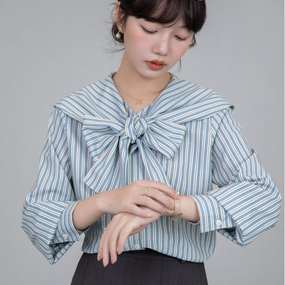 【Tops】リボンストライプシャツ T01609