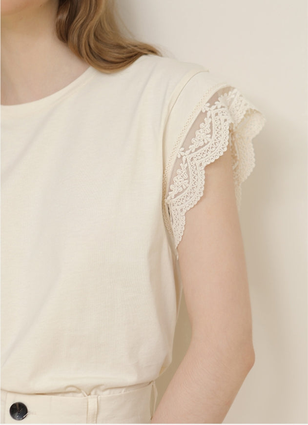 【Tops】レーススリーブTシャツ T01653