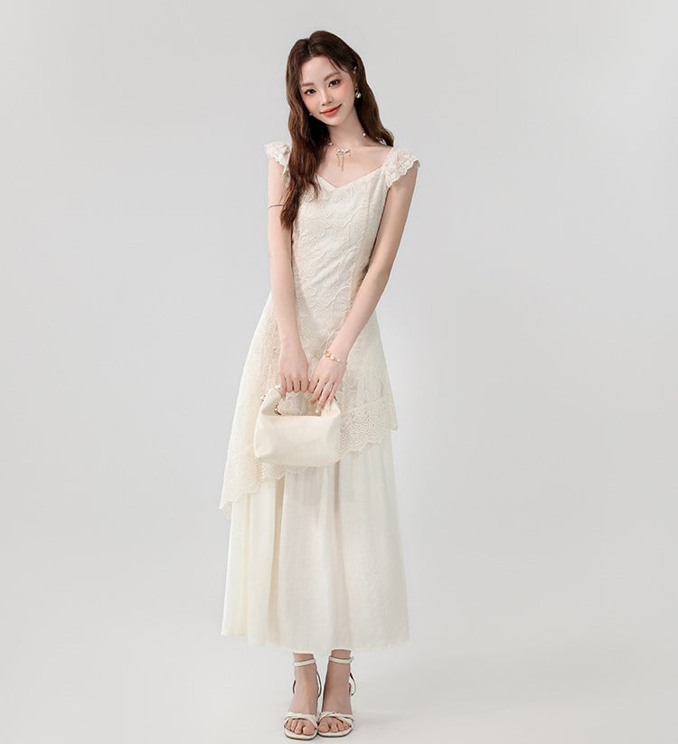 【Dress】レース刺繍イレギュラーロングドレス T01613