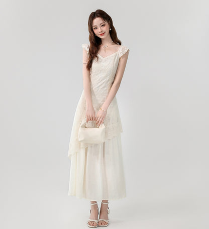 【Dress】レース刺繍イレギュラーロングドレス T01613