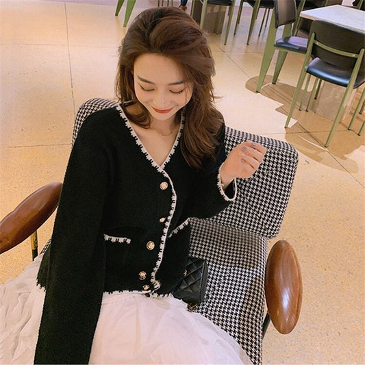 【outer】韓国系超人気ファッションVネックニットカーディガン2色